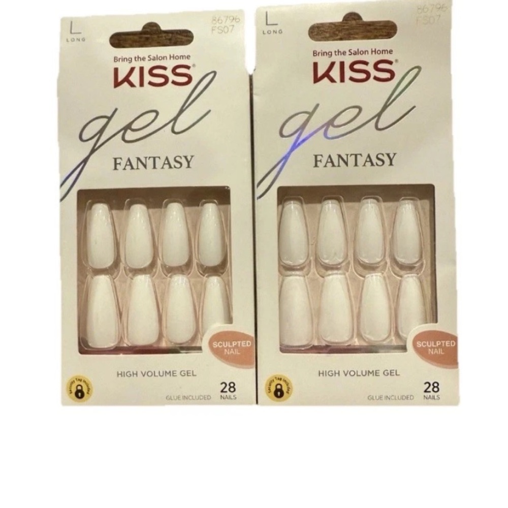 Kiss Gel Fantasy Press-On Manicure White 28 Long Sculpted Nails (Lot of 2)